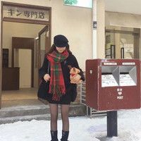 红色圣诞款格子围巾女生冬季2023新款百搭保暖韩版围脖披肩绿