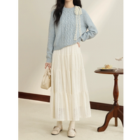 春季新款厚款蕾丝磨毛拼接大摆a字裙韩系慵懒风裙子女