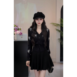YUANLIANSU/圆脸酥重工V领亮片长袖针织开衫女秋季新款