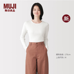無印良品 MUJI 女式 镂空花纹圆领长袖T恤上衣打底衫26年秋季新品BB2YKA6A 米白色 M （160/84A）
