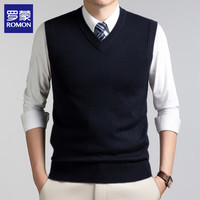 罗蒙 纯色V领毛衣背心 上青 4XL (190) (建议体重200-220斤)