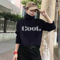 秋冬保暖弹力薄绒棉洋气堆堆领内搭时尚长袖t恤女上衣高领打底衫