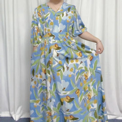 时尚棉绸宽松衣服连衣裙法式女春夏碎花人造棉宽松薄大码中长款