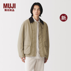 無印良品 MUJI 男式 蓬松棉服 不易沾水 灯芯绒领夹克男士棉衣外套男款冬季新品 淡黄色 L (175/100A)