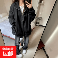 京喜自营-专用品牌 黑色冲锋衣外套女春夏款2026休闲百搭学生美式早春薄款夹克上衣潮 黑色 双层 有内里 S