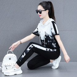 休闲运动套装女夏季洋气时尚宽松中老年短袖薄款套装显瘦新款运动
