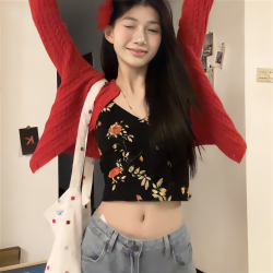 黑色短款女背心夏季红色吊带显瘦美背内搭碎花性感上衣文胸一体