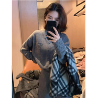减龄百搭!气质衬衣翻领慵懒针织开衫毛衣秋冬1437