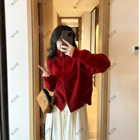 2026慵懒风毛衣外套女新款新款韩系简约宽松立领拉链针织开衫上衣