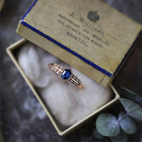 花饰庄园 铜镶锆石复古蓝宝石女士时尚手饰感设计金色开口可调戒指 金色 开口可调节