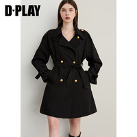 D·PLAY DPLAY黑色风衣外套女气质2026秋季新款好看收腰短款英伦上衣大衣