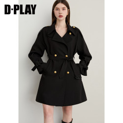 D·PLAY DPLAY黑色风衣外套女气质2026秋季新款好看收腰短款英伦上衣大衣