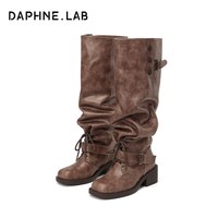 DAPHNE LAB 黄婷婷同款DAPHNELAB方糖骑士靴26秋冬棕色长筒靴厚底靴子女