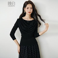 晚白 女士时尚堆堆领亲肤柔软修身T恤衫