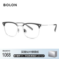 暴龙 眼镜复古眉架β钛光学镜近视眼镜框男轻 BT6026B16 单镜框 B16-银色|上眉透灰