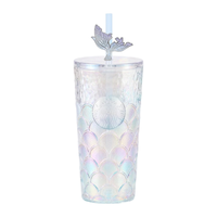 星巴克 海底绮遇幻彩鱼鳞玻璃杯配吸管 490ml