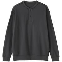 MUJI 無印良品 华夫格亨利领长袖T恤 深灰色 S(165/84A) 男装