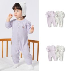 巴拉巴拉 婴儿连体衣宝宝睡衣新生儿爬服哈衣款两件装可爱文艺纯棉