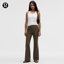 lululemon EasyFive 女士高腰微喇裤 橄榄绿棕 26码