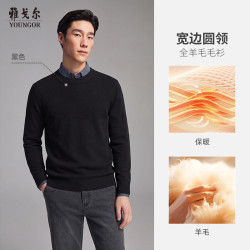 雅戈尔 羊毛衫男圆领纯羊毛面料羊毛衫手感柔软 黑色VYQW619959AYA S (95)