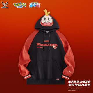 VEIDOORN 联名连帽卫衣男女同款休闲百搭运动上衣美式潮流插肩袖撞色套头衫 经典黑