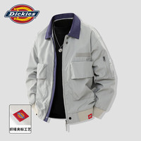 Dickies 男士撞色翻领工装夹克春秋宽松休闲百搭质感男士外套 银灰绿 2XL