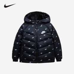 NIKE 童装男童羽绒服冬季满印保暖连帽儿童上衣 正黑色 120 /60 充绒量108克
