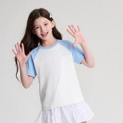 笛莎 女童26夏装中大童时尚撞色插肩袖T恤