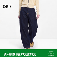 森马 牛仔裤女秋宽松弧形弯刀裤做旧个性潮流酷飒风美式街头拖地裤 原色牛仔98101（A款） L