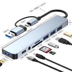千飒 type-c扩展坞hub八合一笔记本平板手机转换器usb集线器 QKZ26GY八合一灰色