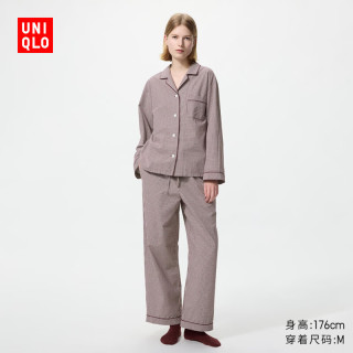优衣库 棉质睡衣/长袖长裤女装起居服套装488173 19 酒红色 S