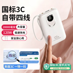 充希充电宝超级快充新款大容量超薄户外华强北便携自带线120w 白