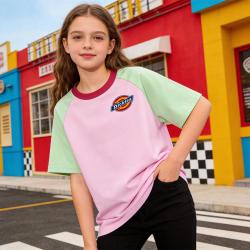 Dickies 短袖t恤男女童宽松纯棉夏季中大童插肩袖青少年休闲宽松半袖体恤