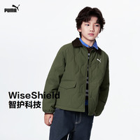 PUMA 童装2026新款儿童棉服撞色翻领时尚复古保暖外套 橄榄绿40805 170