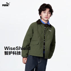 PUMA 童装2026新款儿童棉服撞色翻领时尚复古保暖外套 橄榄绿40805 170