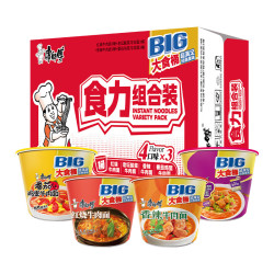 康师傅 BIG大食桶 方便面组合装 3口味 12桶（红烧牛肉面6桶+酸菜牛肉面3桶+香辣牛肉面3桶）