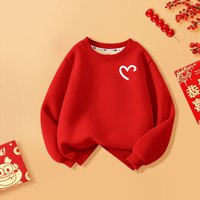 2026年亲子装一家三口活动服加绒男童女童红色卫衣班服秋冬童装
