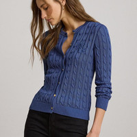 RALPH LAUREN Petite Cable-Knit Cotton-Blend Cardigan