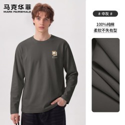 马克华菲 100%重磅纯棉长袖T恤 -中灰#JMK艺术框框 多色可选