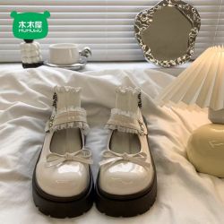 木木屋 大童厚底小皮鞋秋季新款白色玛丽珍鞋甜美蝴蝶结学生皮鞋