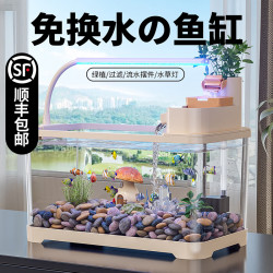 宠小岛 鱼缸2026新款过滤制氧一体机小型客厅水族箱生态造景全自动金鱼缸 经典黑23.5x19.5x16.3cm