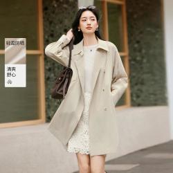 香影 翻领中长款风衣女装2026秋季双排扣气质通勤薄款浅色外套