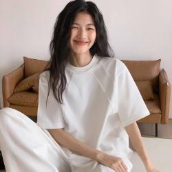 I.T it ccaabb女装夏秋美式复古拼接纯棉圆领短袖t恤正肩打底衫