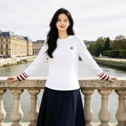 ELLE Active 基础款百搭长袖女式t恤休闲撞色圆领纯棉