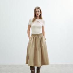 ONLY 秋季拼接假两件镂空A字中长裙连衣裙女