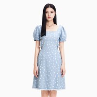 A21 女装牛仔连衣裙2022春夏新款时尚短款泡泡短袖设计