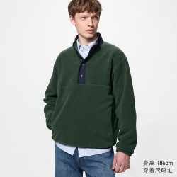 优衣库 摇粒绒纽扣半开领套头衫/长袖男装女装487929 58 深绿色 S