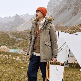KOLON SPORT可隆羽绒衣防水防风透湿男士中量毛领连帽羽绒服