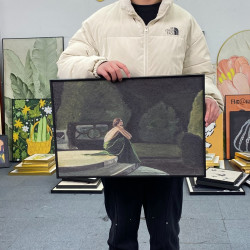 复古法式客厅玄关装饰画绿色沙发背景墙挂画小众人物艺术画146