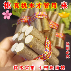 东南桃木枝摆件五色绳捆桃枝姻缘红线七根桃木枝五彩线